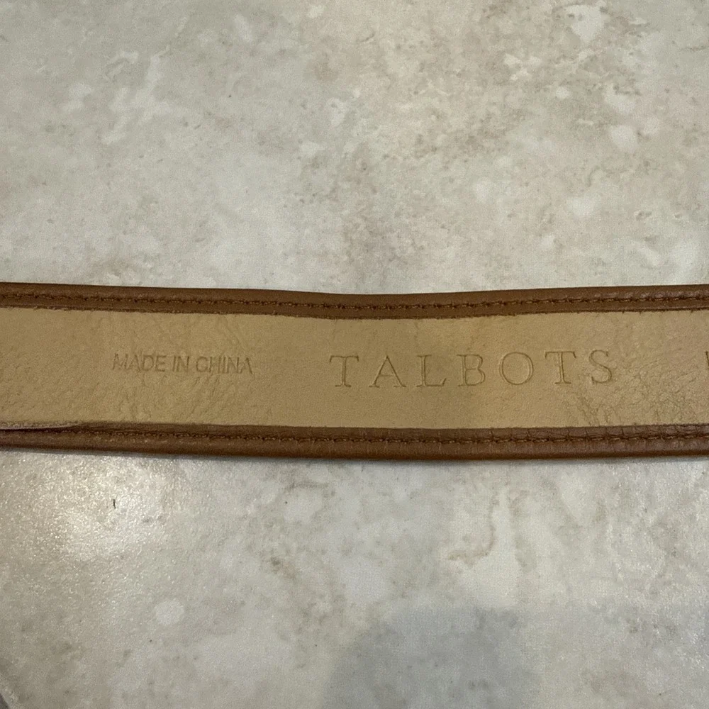 Talbots Pink Belt Orange Fruit Print Leather Trim Gold Tone Buckle Sz L Preppy